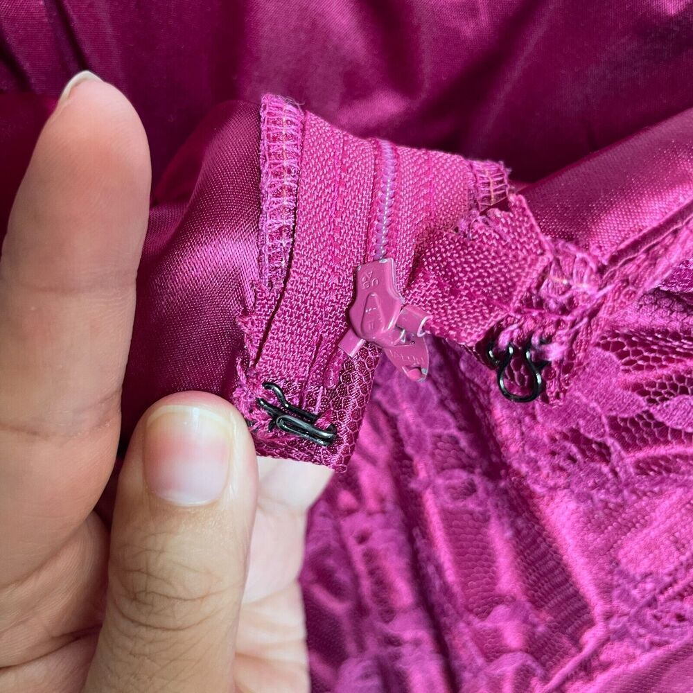 Vintage 80s Magenta Lace Satin Dress Puff Sleeve Prom Party Retro Size Small - Picture 11 of 15
